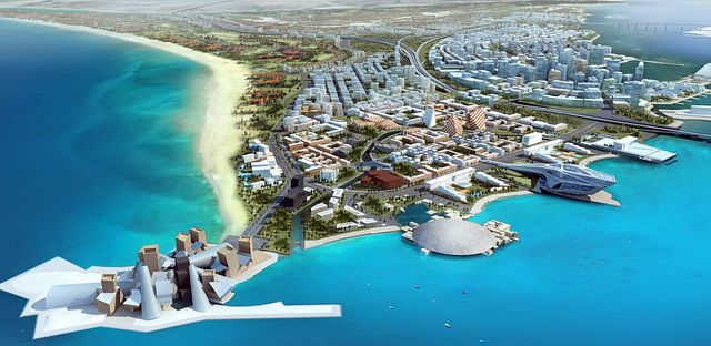 illustration of Saadiyat Island cultrual district Abu Dhabi, United Arab Emirates